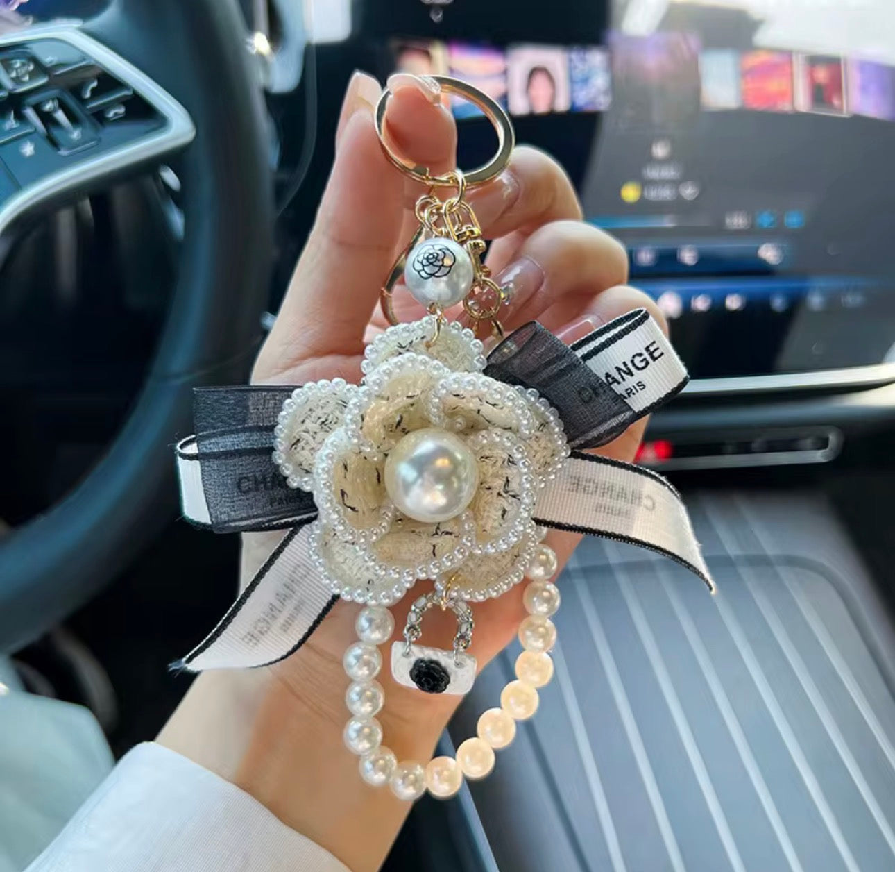 Camellia bow bag charm