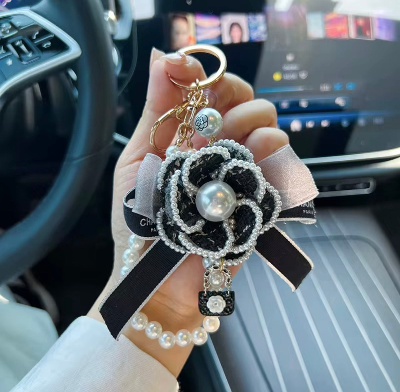 Camellia bow bag charm